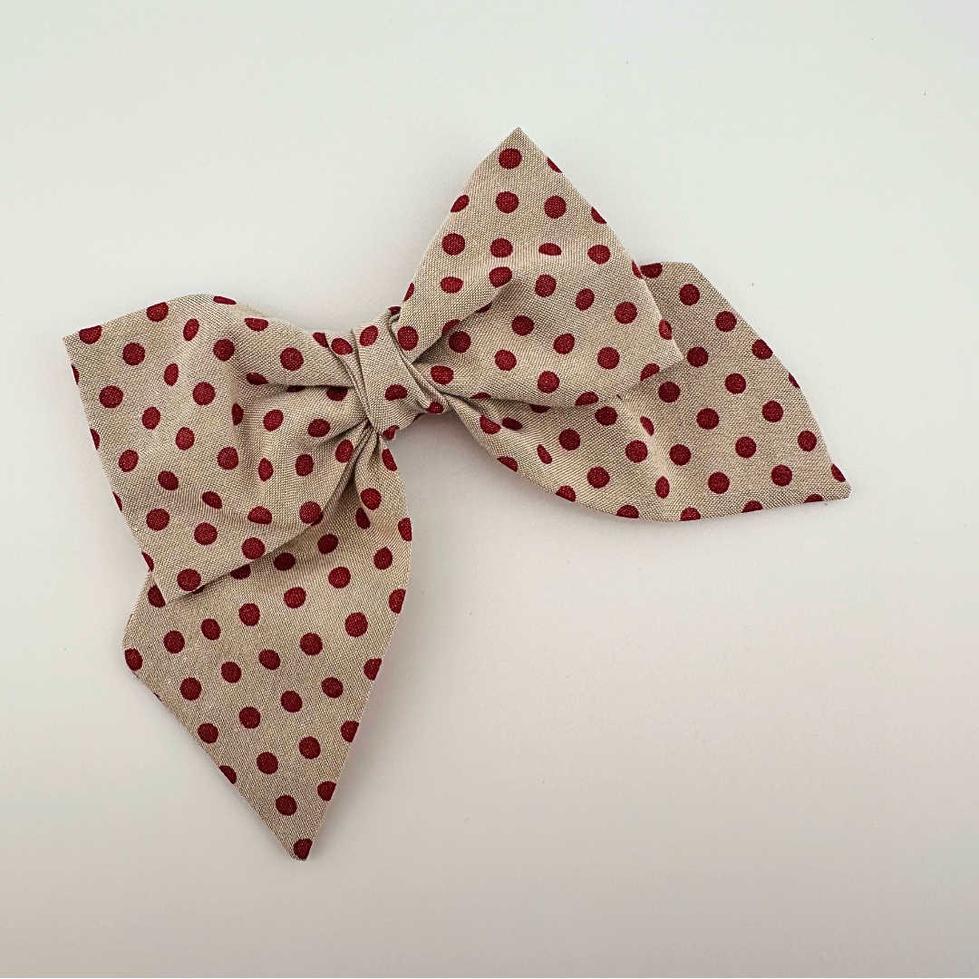 Burgundy and Beige Polka Dot Bow