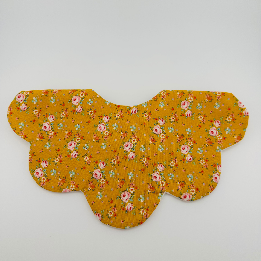 Scalloped Baby Bib – Mustard Floral Print