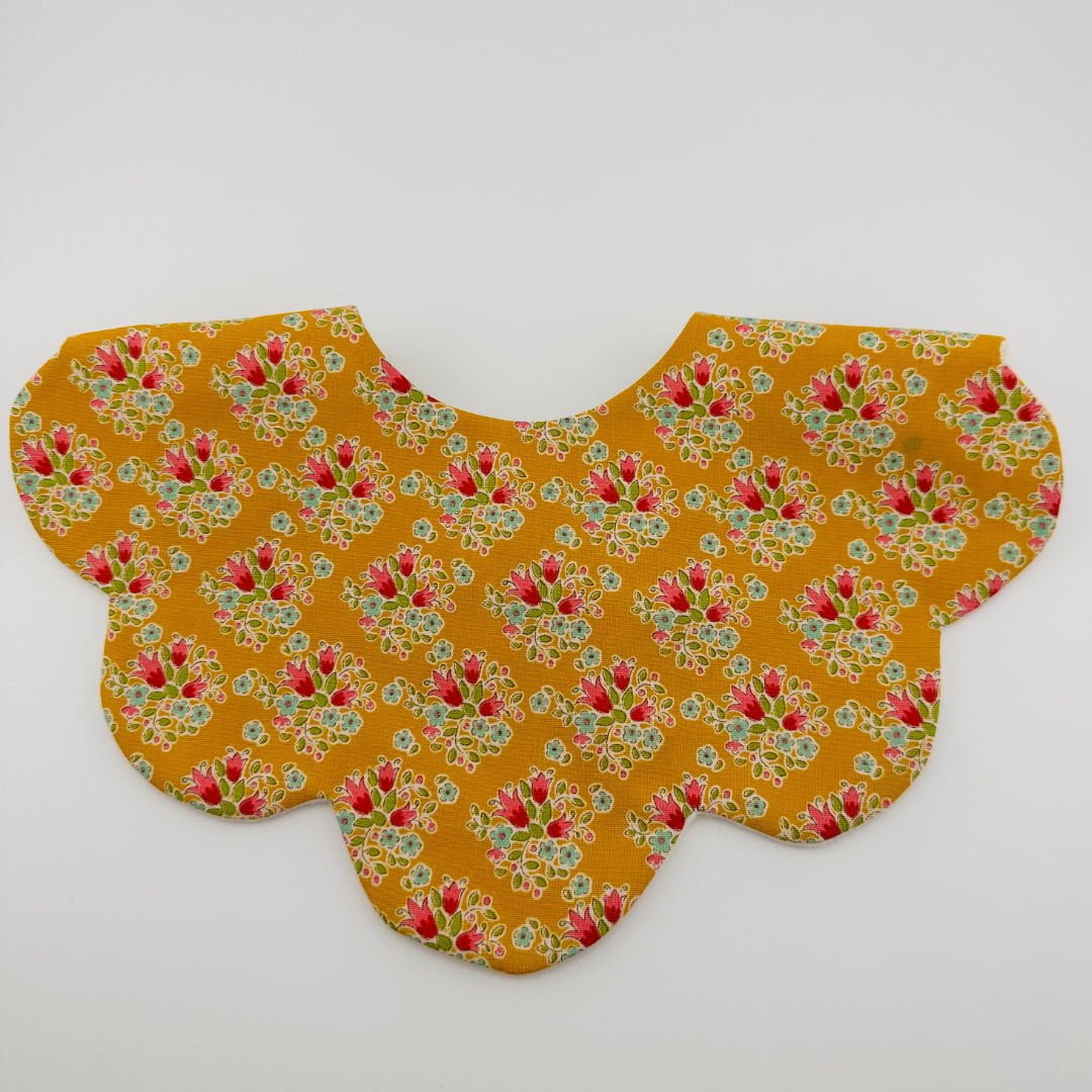 Scalloped Baby Bib – Mustard and Red Floral Print