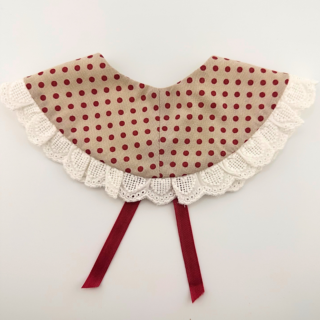 Beige and Burgundy Polka Dot Lace Collar