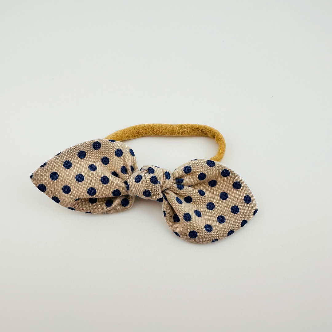 Beige and Navy Polka Dot Soft Baby Headband