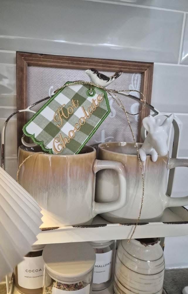 Set of 4 Olive Gingham Tags