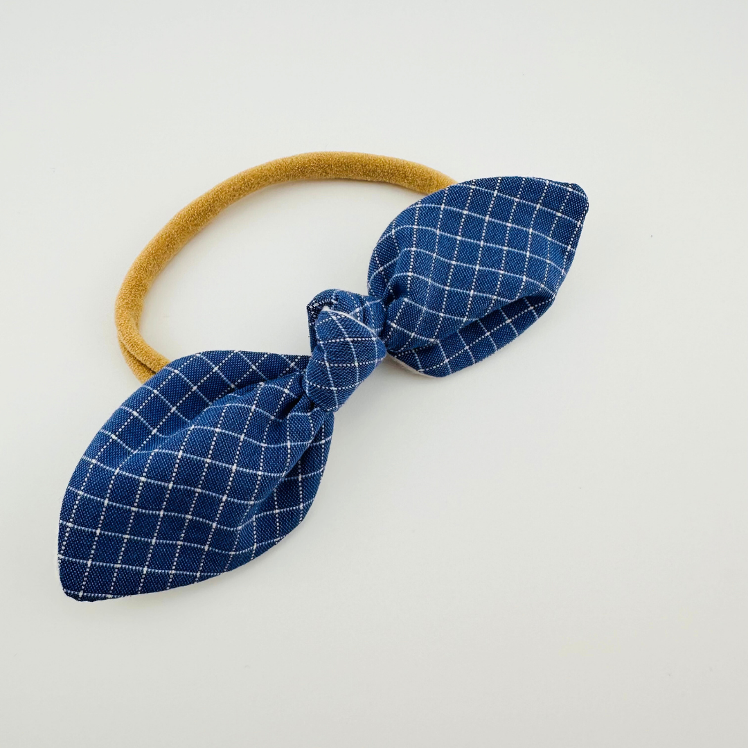Blue Cheque Soft Baby Headband