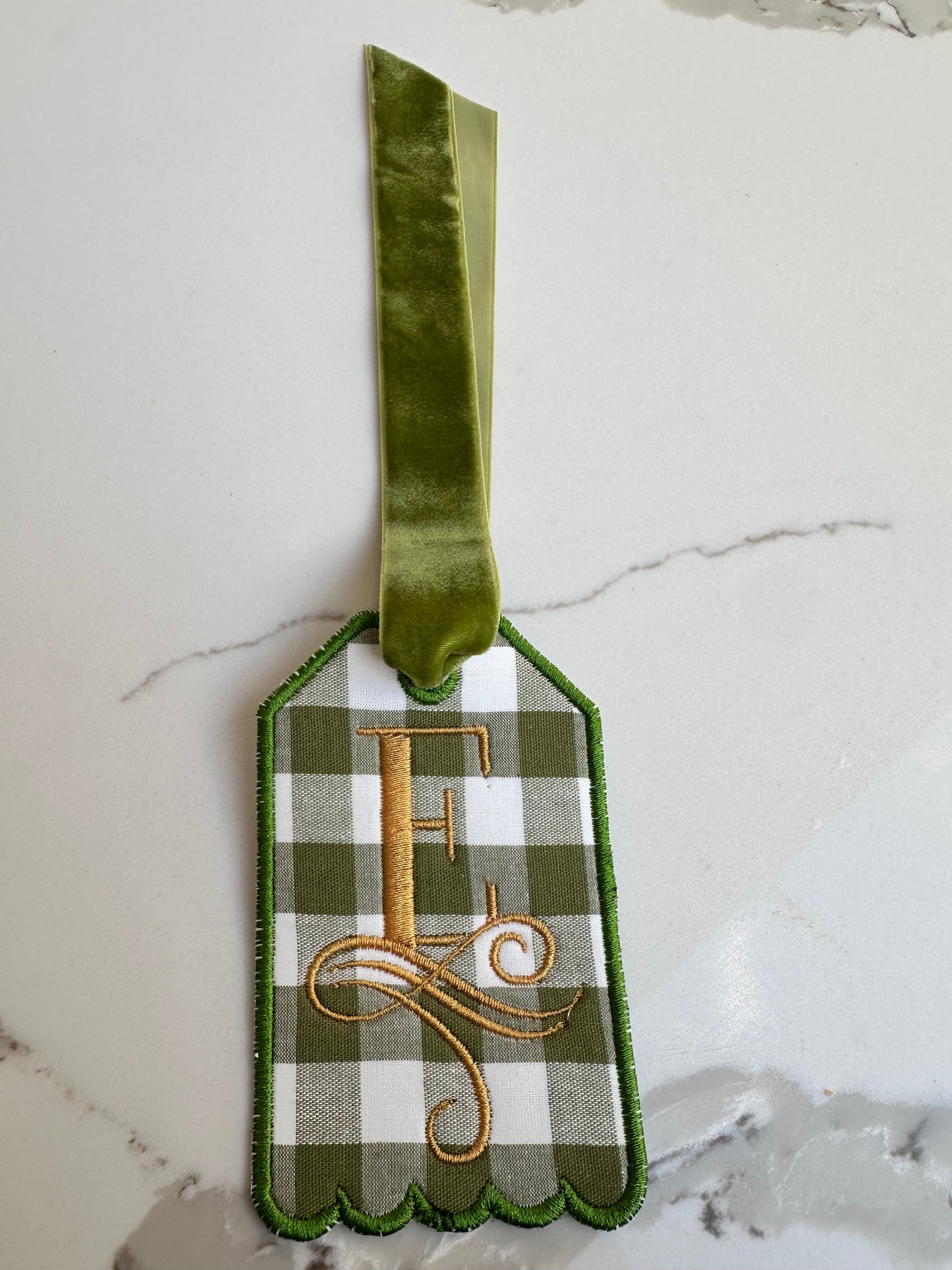Olive Gingham Monogram Tag