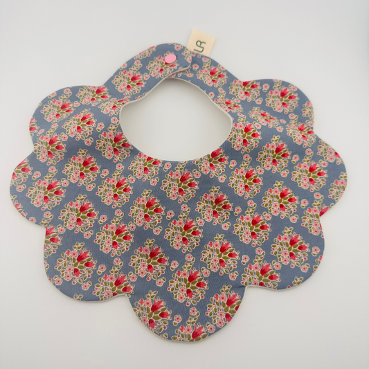 Scalloped Baby Bib – Blue and Pink Floral Print