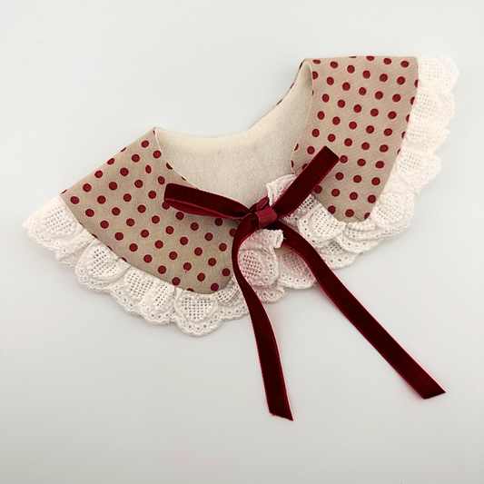 Beige and Burgundy Polka Dot Lace Collar