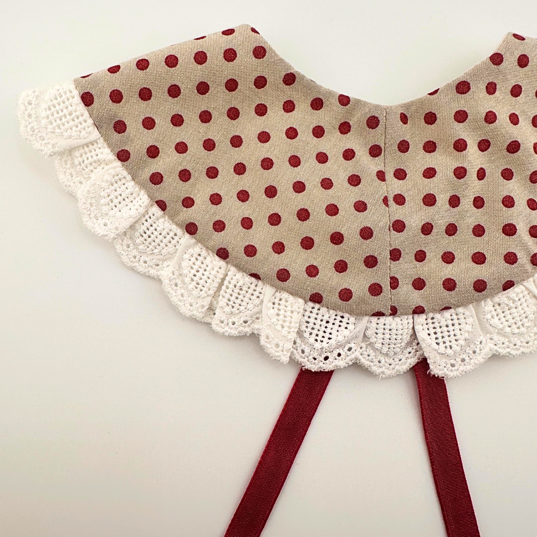 Beige and Burgundy Polka Dot Lace Collar