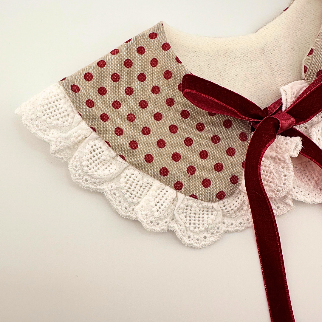 Beige and Burgundy Polka Dot Lace Collar