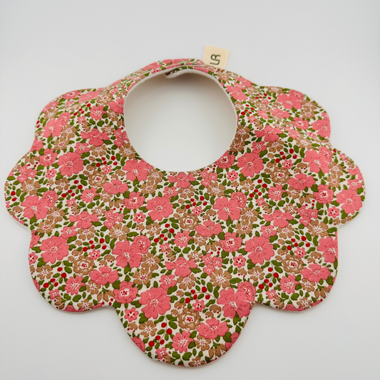 Scalloped Baby Bib – Pink and Green Floral Print