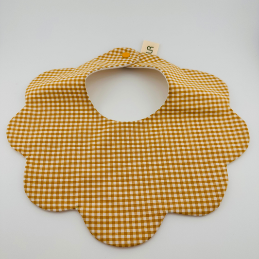 Scalloped Baby Bib – Yellow Gingham Print