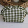Handmade Ruffle Cosmetic Pouch Green Gingham