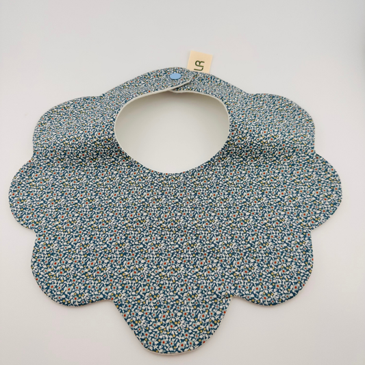 Scalloped Baby Bib – Blue Ditsy Print