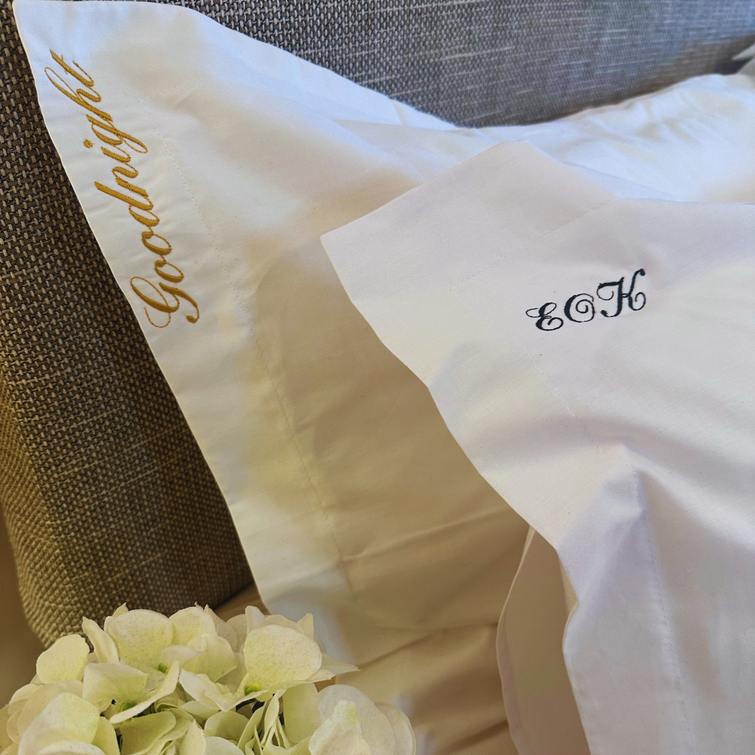 Luxury 600 Thread Count Embroidered Oxford Pillowcase Pair