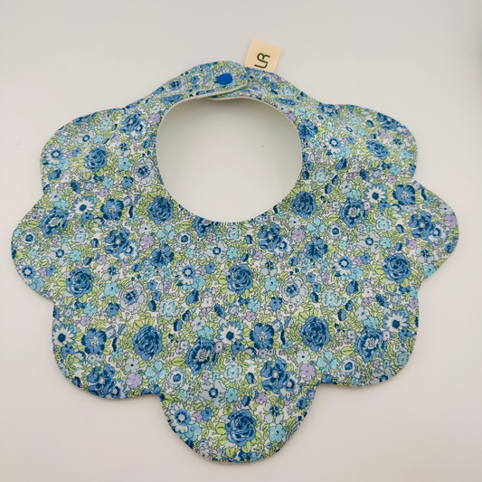 Scalloped Baby Bib – Blue Liberty Print