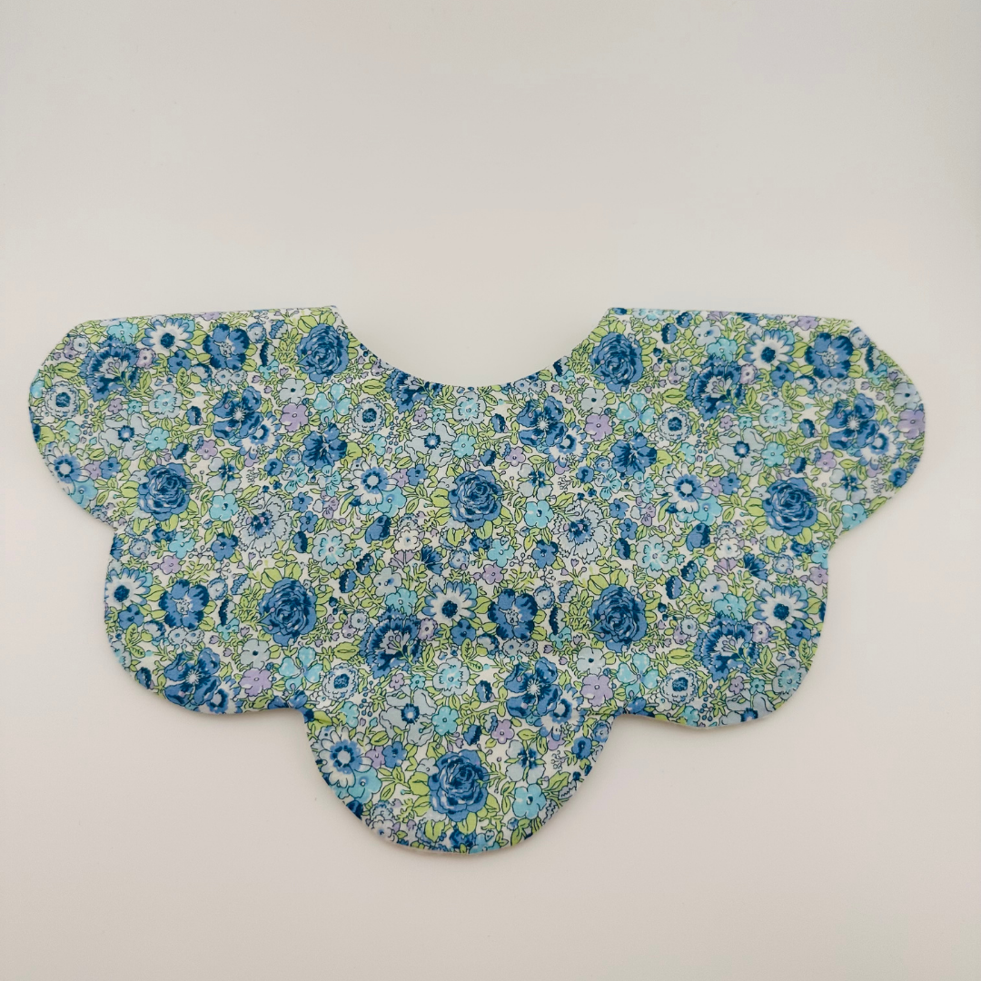 Scalloped Baby Bib – Blue Liberty Print