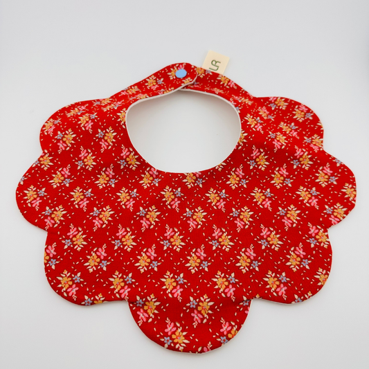 Scalloped Baby Bib – Red Floral Print