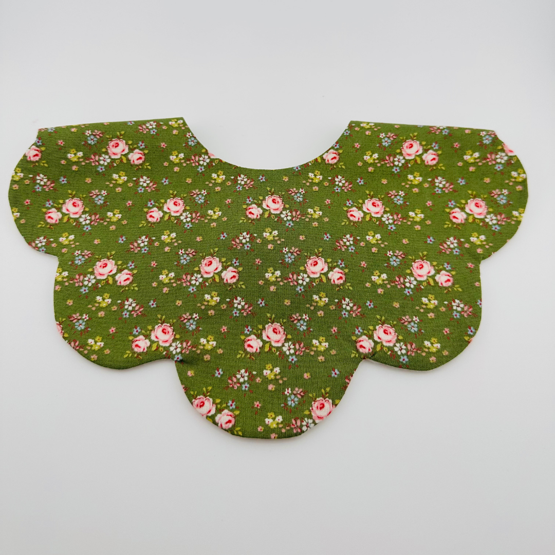 Scalloped Baby Bib – Green and Pink Floral Print