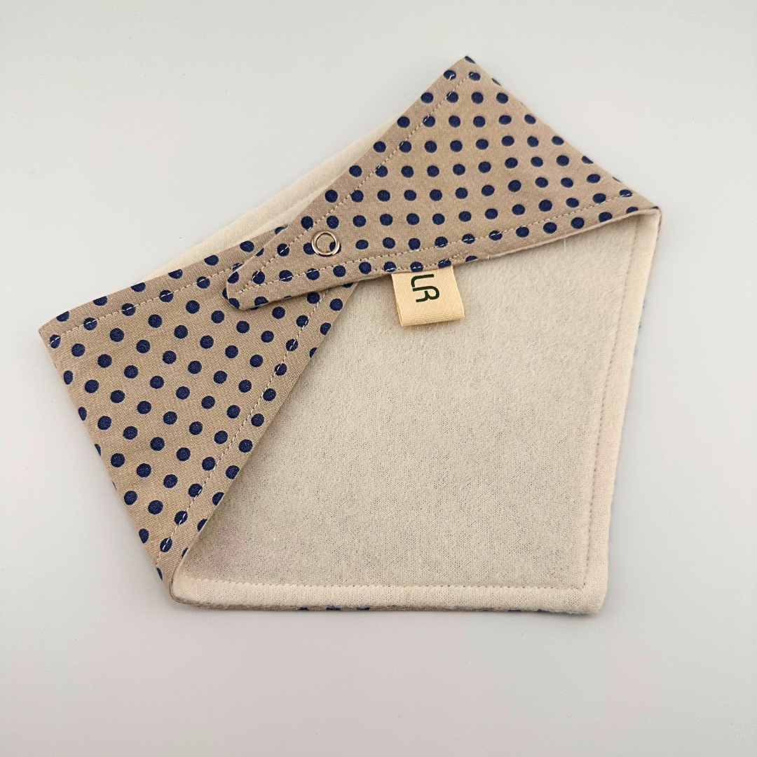 Beige and Navy Polka Dot Bandana Bib