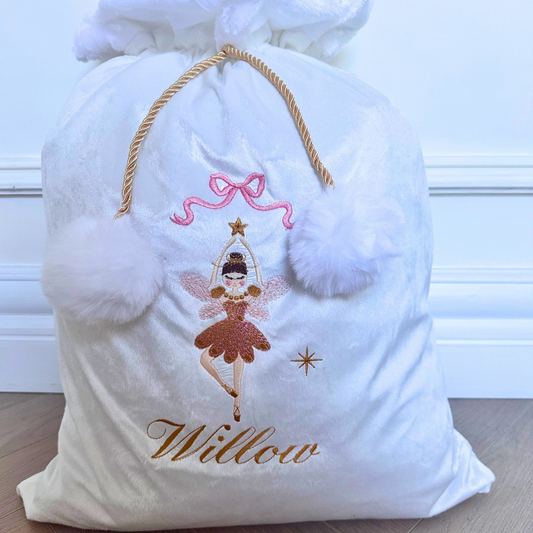 Sugar Plum Fairy Christmas Present Sack - Personalised with Name