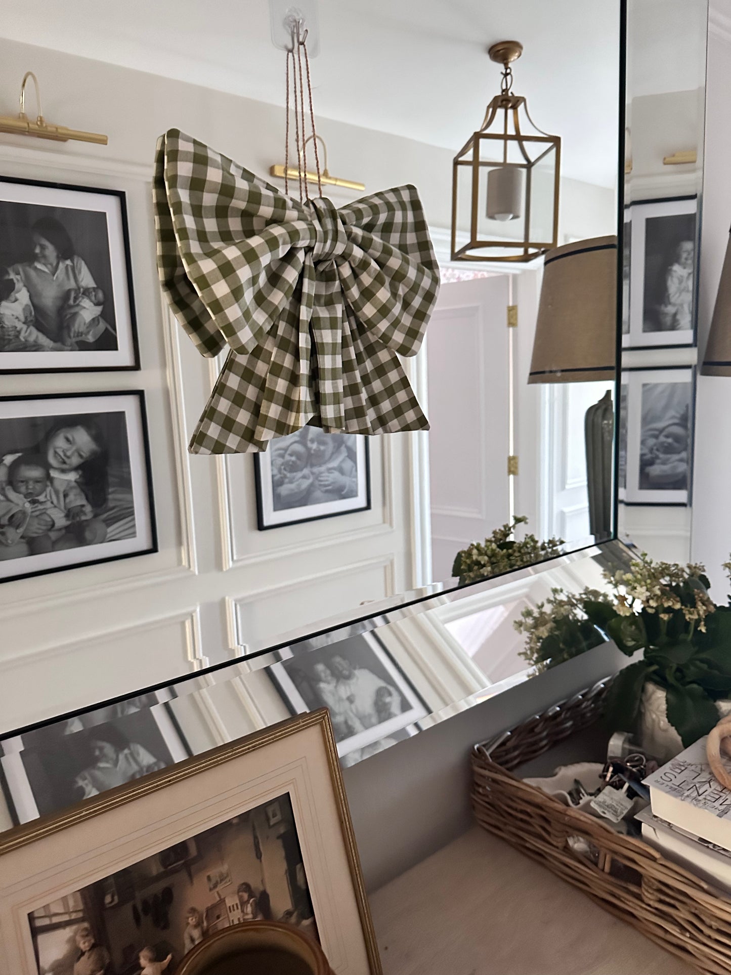 Olive Gingham Bow Large