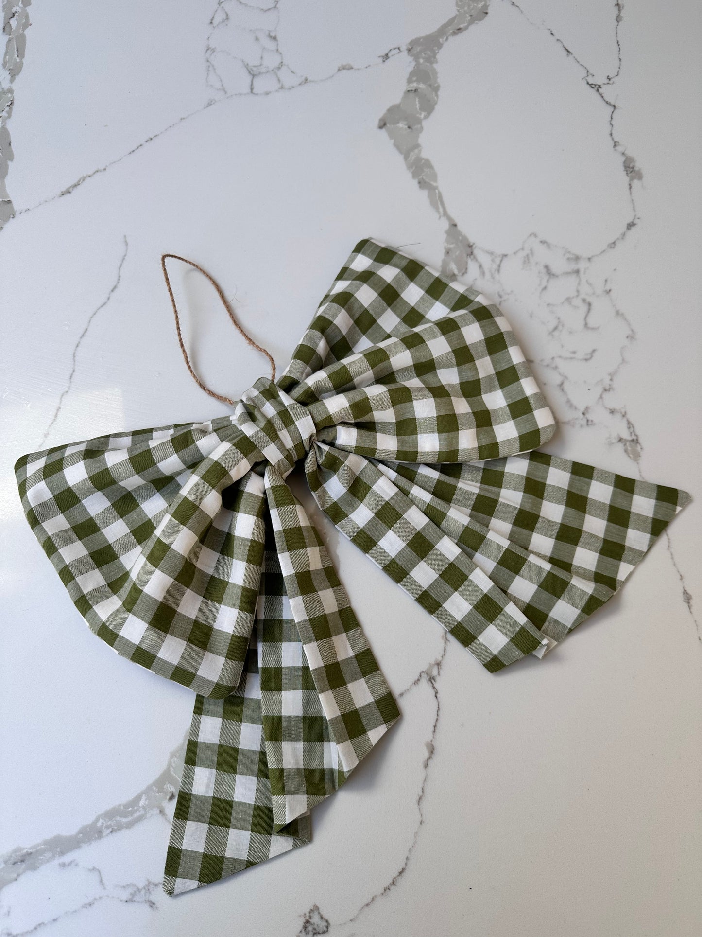 Olive Gingham Bow Large