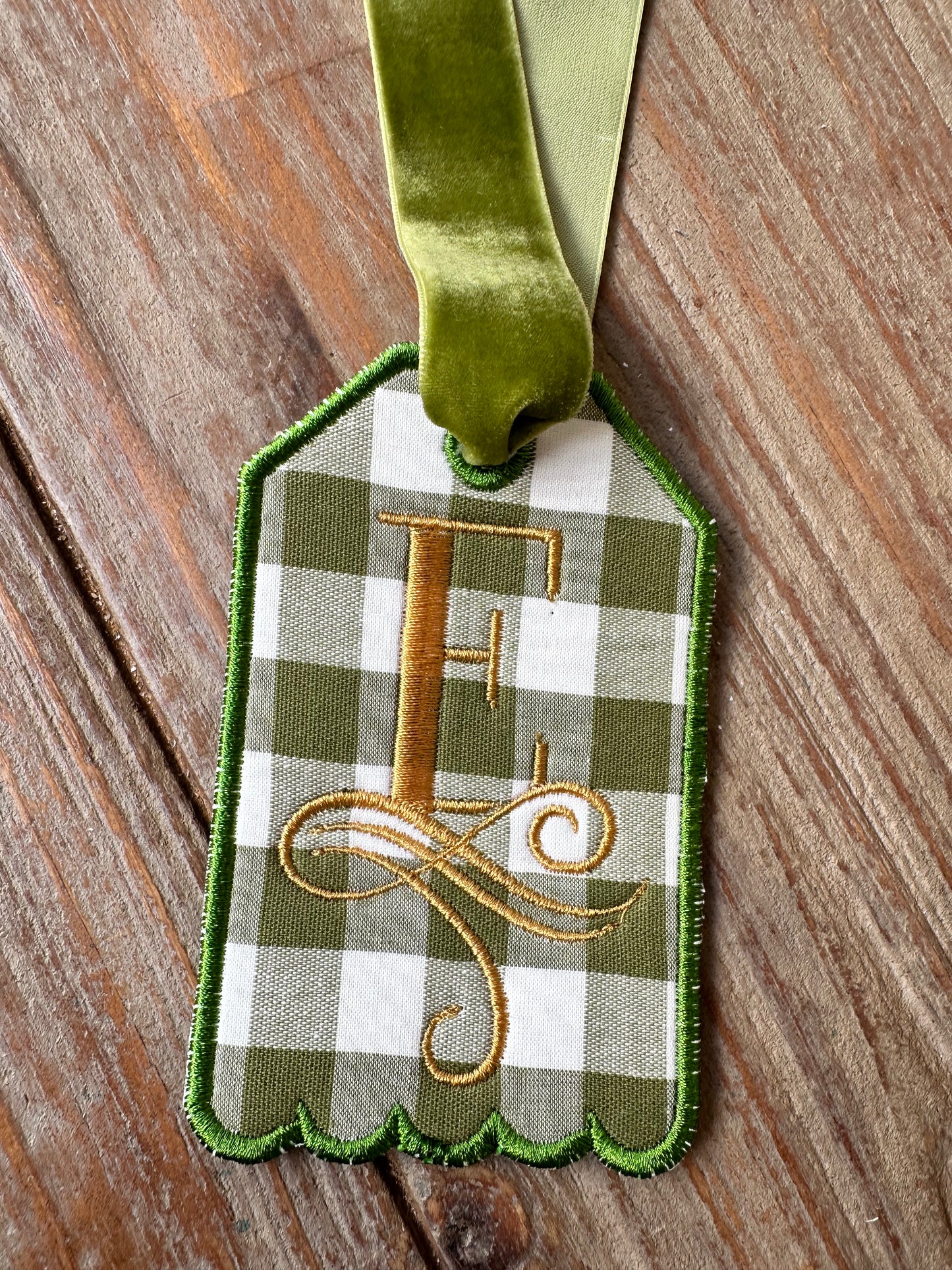 Olive Gingham Monogram Tag